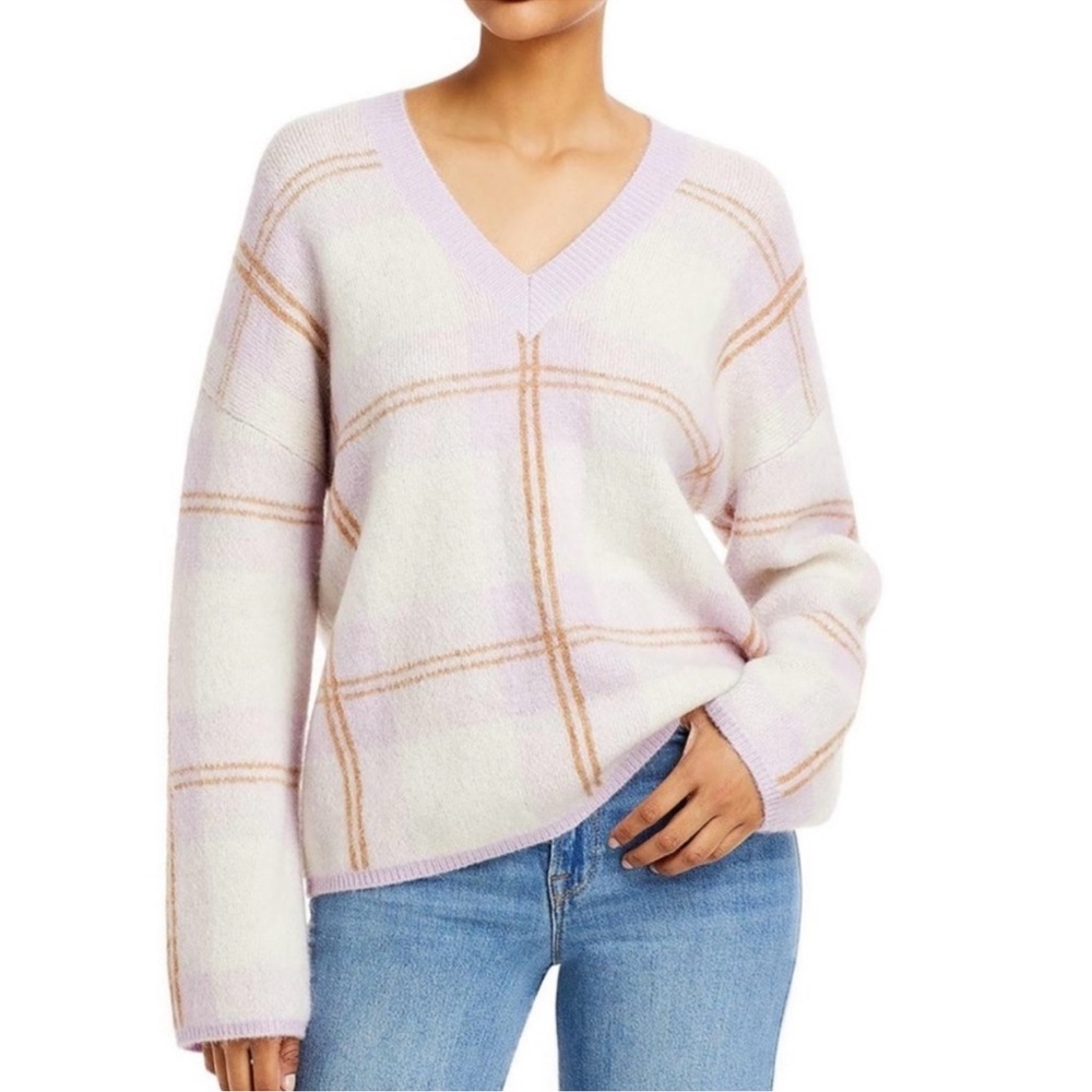 RAILS Colleen Lilac Plaid Mohair V Neck Sweater Oversized